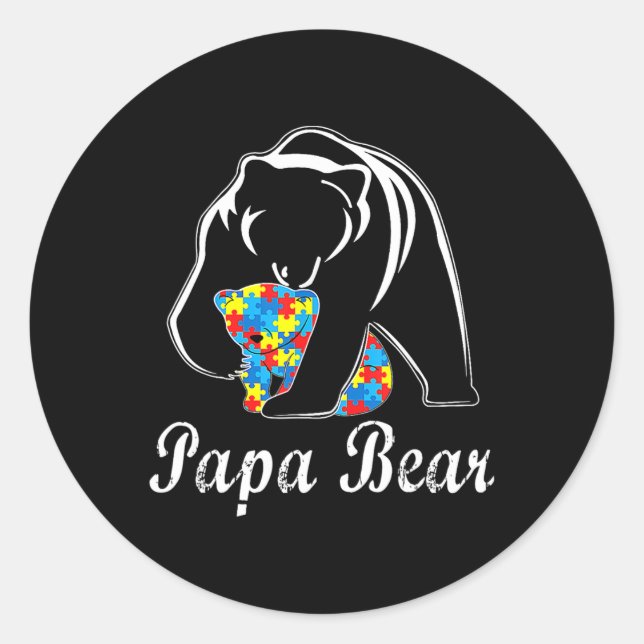 Sticker Rond Sensibilisation sur l'autisme Papa Support Ours Ad (Devant)