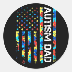 Sticker Rond Sensibilisation sur l'autisme Papa Usa Drapeau Fêt