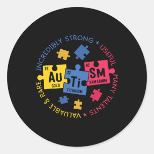 Sticker Rond Sensibilisation sur l'autisme Périodique Puzzle Pr
