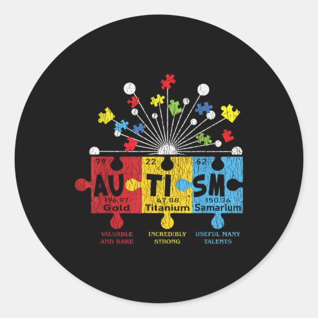 Sticker Rond Sensibilisation sur l'autisme Puzzle Éléments chim (Devant)