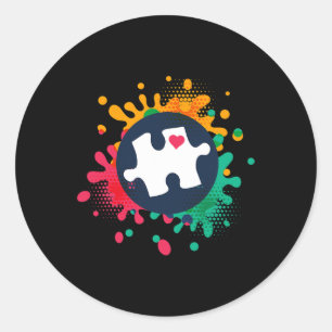 Sticker Rond Sensibilisation sur l'autisme Puzzle Piece Love Au