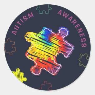 Sticker Rond Sensibilisation sur l'autisme Puzzles Aquarelle Sc