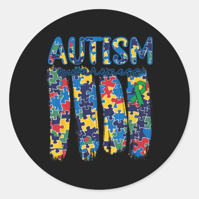 Sticker Rond Sensibilisation sur l'autisme Spectrum brosse Puzz (Devant)