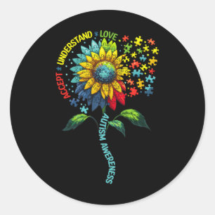 Sticker Rond Sensibilisation sur l'autisme Sunflower Accepter C