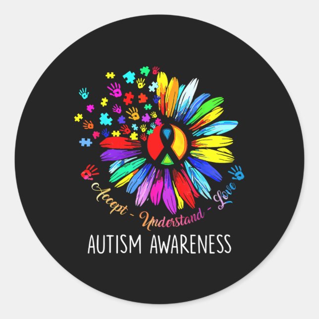 Sticker Rond Sensibilisation sur l'autisme Sunflower Accepter C (Devant)