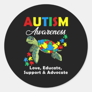 Sticker Rond Sensibilisation sur l'autisme Tortues Puzzle Maman