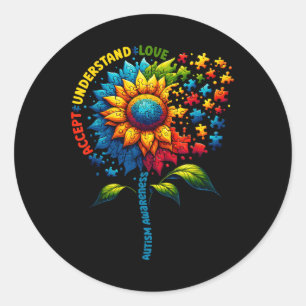 Sticker Rond Sensibilisation sur l'autisme Tournesol Hommes Fem