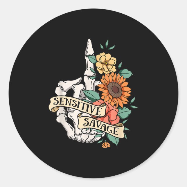 Sticker Rond Sensitive Savage Flower Skeleton Dead Inside Motiv (Devant)