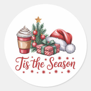 Sticker Rond Sentez Jolly Christmas Tree Hot Cocoa Holiday