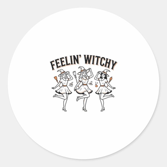 Sticker Rond Sentiment Sorcière Rétro Sorcières Halloween (Devant)