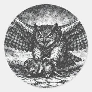 Sticker Rond Sentinelle Hibou ailé par BurnsInHell