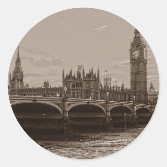 Sticker Rond Sepia Big Ben Tower Palace de Westminster (Devant)