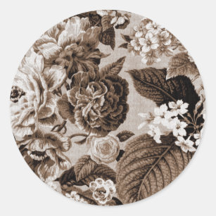 Sticker Rond Sépia Brown Toile floral vintage No.1
