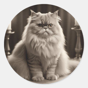 Sticker Rond Sepia Perse Portrait de chat Élégant intemporel