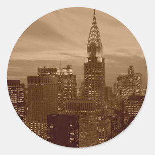 Sticker Rond Sepia Tone New York