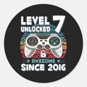 Sticker Rond Sept 7ans Anniversaire Son garçon amusant Gamer 7e