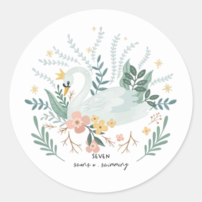 Sticker Rond Sept cygnes nage 12 jours de Noël Folk (Devant)