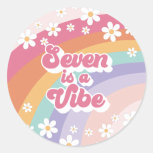 Sticker Rond Sept est une ambiance Rétro Arc-en-ciel 7e Anniver