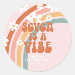 Sticker Rond Sept est Vibe Retro arc-en-ciel 7e anniversaire