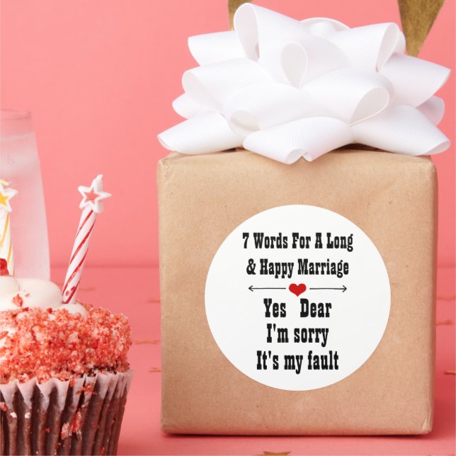 Sticker Rond Sept mots pour un mariage long et heureux (Fête)