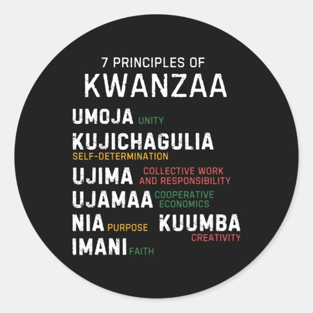 Sticker Rond Sept Principes De Kwanzaa Happy Kwanzaa 7 (Devant)