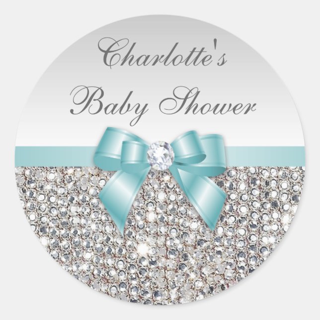 Sticker Rond Séquences d'argent Baby shower de diamant Turquois (Devant)