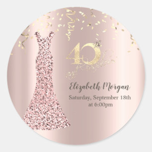 Sticker Rond Sequins Robe Rose Or 40e anniversaire