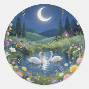 Sticker Rond Sérénade au Clair de Lune -