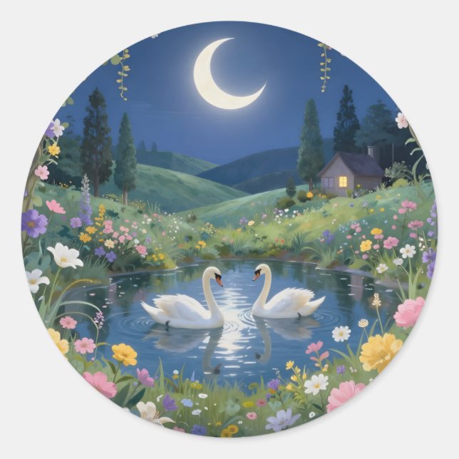 Sticker Rond Sérénade au clair de lune – Classique rond paysage (Devant)