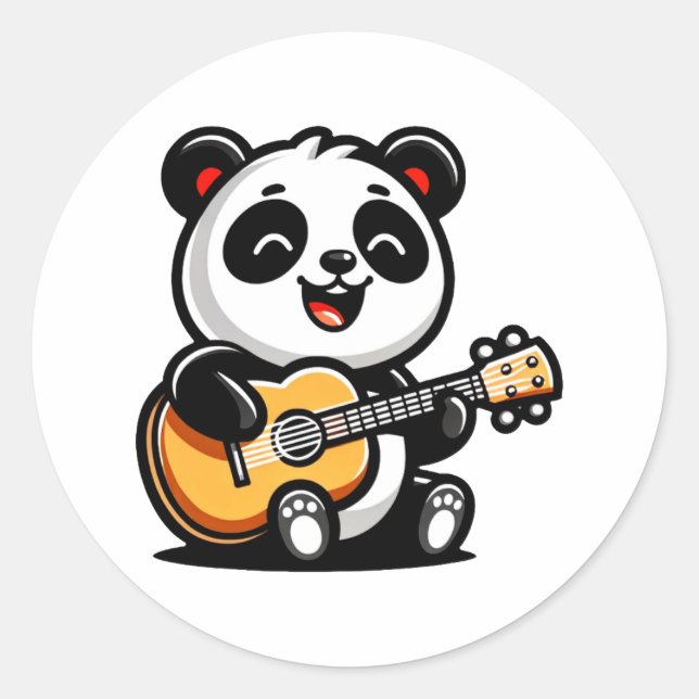 Sticker Rond Sérénade mélodique de Panda - Guitare acoustique (Devant)