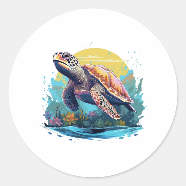 Sticker Rond Serene Underwater Turtle (Devant)