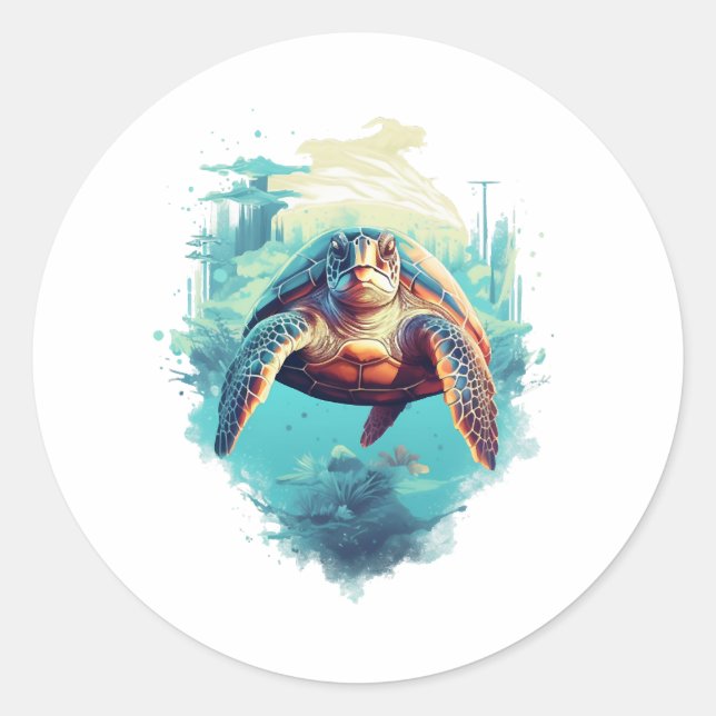 Sticker Rond Serene Underwater Turtle (Devant)