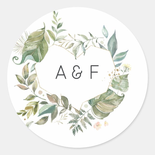 Sticker Rond Sérénité Simplistic Greenery Mariage géométrique (Devant)