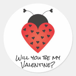 Sticker Rond Serez-Vous Mon Coeur Saint Valentin Ladybug Rouge 