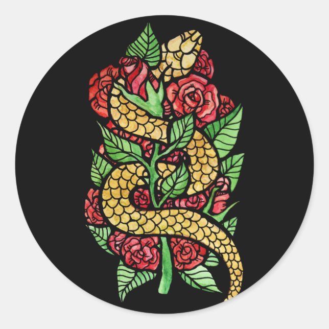 Sticker Rond Serpent à fleurs (Devant)
