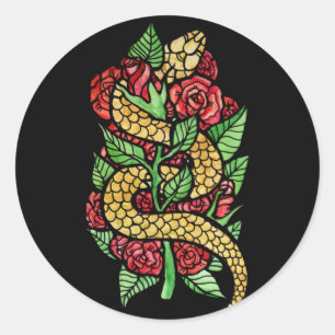 Sticker Rond Serpent à fleurs