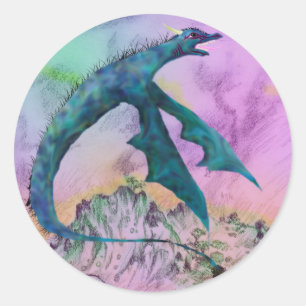 Sticker Rond Serpent ailé Bleu pourpre Dragon Monstre Reptile