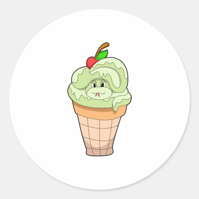 Sticker Rond Serpent avec cône crème glacée & cerise (Devant)