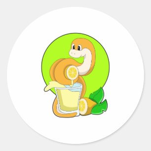 Sticker Rond Serpent avec verre de jus de citron