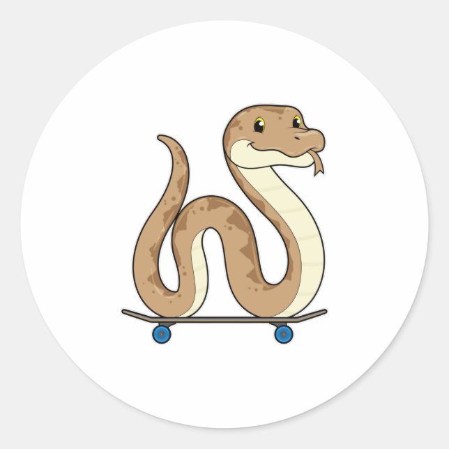 Sticker Rond Serpent comme patineur avec skateboard (Devant)