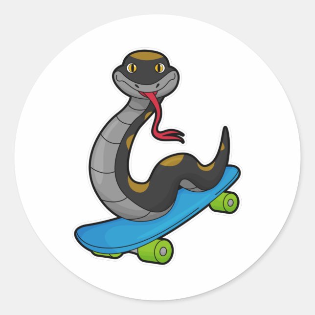 Sticker Rond Serpent comme patineur avec skateboard (Devant)