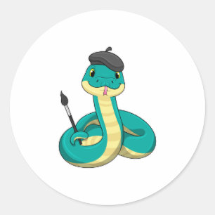 Sticker Rond Serpent comme peintre avec pinceau
