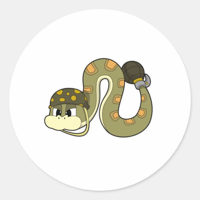 Sticker Rond Serpent comme soldat avec arme (Devant)