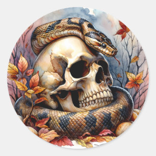 Sticker Rond Serpent d'automne autour du crâne