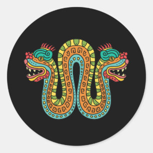 Sticker Rond Serpent Double Tête Aztèque Mexique Art