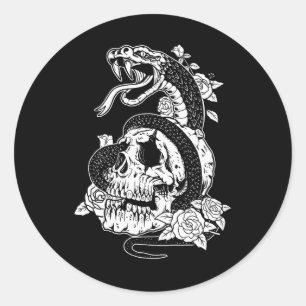 Sticker Rond Serpent Et Fleurs Crâne Gothique Witchy Punk Aesth