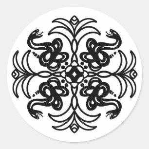 Sticker Rond Serpent noir et blanc Mandala