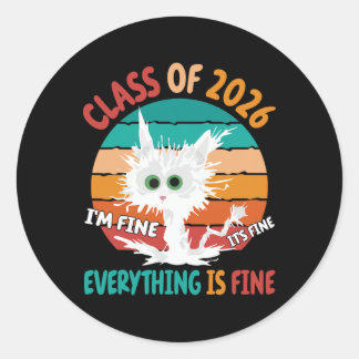 Sticker Rond Serrade Petit Cat Cl de 2026 Je vais bien Étudiant
