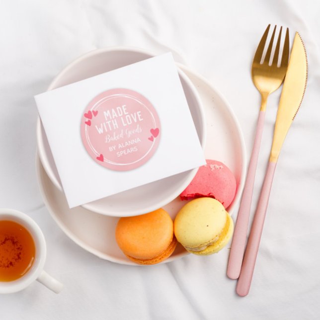 Sticker Rond Serre-Coeur Rose Fabriqué À La Main Avec Amour (Créateur téléchargé)