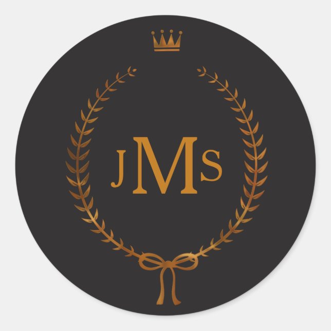 Sticker Rond Serre de laurier de cuivre avec monogramme élégant (Devant)